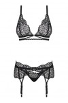 Selente Love & Fun Ensemble Lingerie Femme à 3 pièces: Soutien-Gorge, String et Bandeau pour Les Yeux en Satin, Rouge Ouvert 