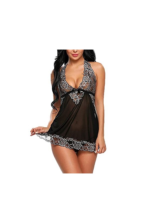 Femmes Sexy V Cou Dentelle Lingerie sous-Vêtements Dames Bowknot Chemise De Nuit G String Vêtements De Nuit Plus La Taille Fe