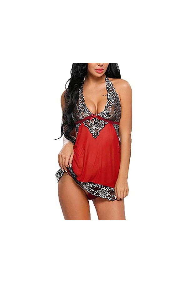 Femmes Sexy V Cou Dentelle Lingerie sous-Vêtements Dames Bowknot Chemise De Nuit G String Vêtements De Nuit Plus La Taille Fe