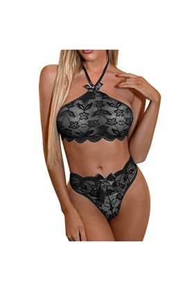 Chemises et déshabillés pour Femmes Femmes Mesh Voir à Travers Le Soutien-Gorge String Lingerie Set Sexy Dentelle Halter sous