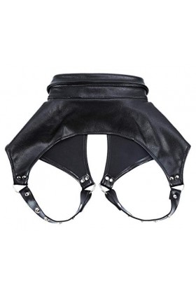 Harnais de poitrine réglable en cuir synthétique noir avec boutons pression pour homme