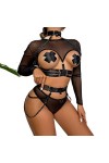 WEITING Lingerie sexy Costume sexuel T-shirts découpés Accessoires gothiques sensuels 4 pièces Porte-jarretelles Gris Violet 