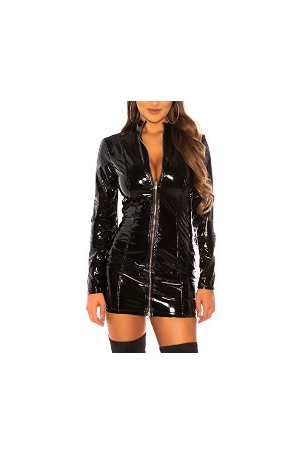 Koucla Mini robe effet cuir effet mouillé avec fermeture éclair bidirectionnelle - Rouge - 40