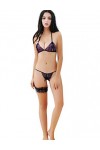 Legou Ensemble de Lingerie 3 Points Bikini Soutien-Gorge Erotique Strings Culotte Taille Basse Broderie Ouvert Femme Taille U
