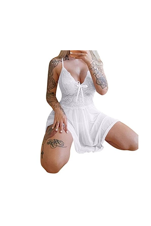Mesdames Lingerie Sexy - Femmes Jupe De Nuit Col V Profond Dentelle Couture Chemise De Nuit DÉté Sexy Plus La Taille Sans Ma