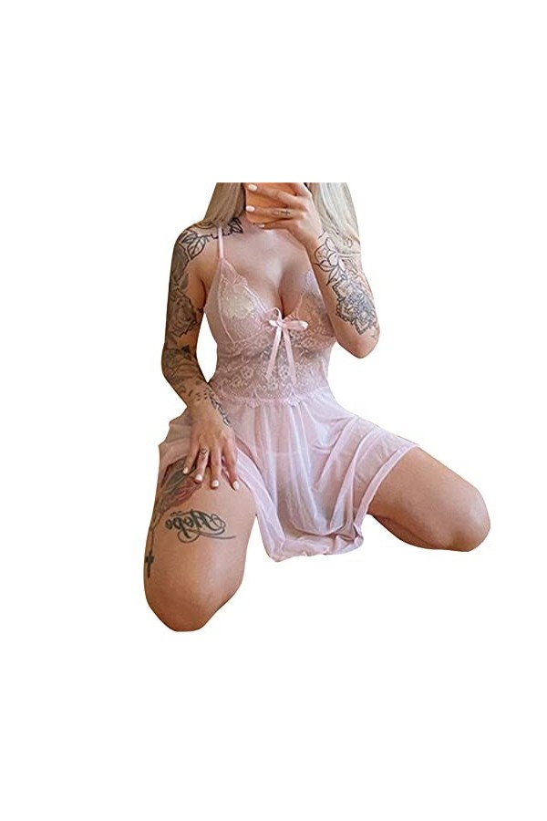 Mesdames Lingerie Sexy - Femmes Jupe De Nuit Col V Profond Dentelle Couture Chemise De Nuit DÉté Sexy Plus La Taille Sans Ma