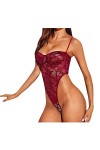 Chemises pour femmes Negligees Femmes Sexy Dentelle Voir à travers Sheer Bodycon Bodys Solide Sans manches Mode Lace Up Bodys