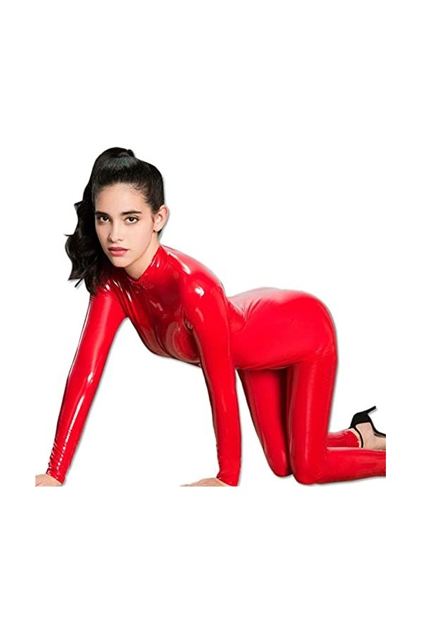 KRIDDR Catsuit Femme Wetlook Sexy Teddy Lingerie Brillant en Cuir Verni Bodysuit discothèques Performance vêtements