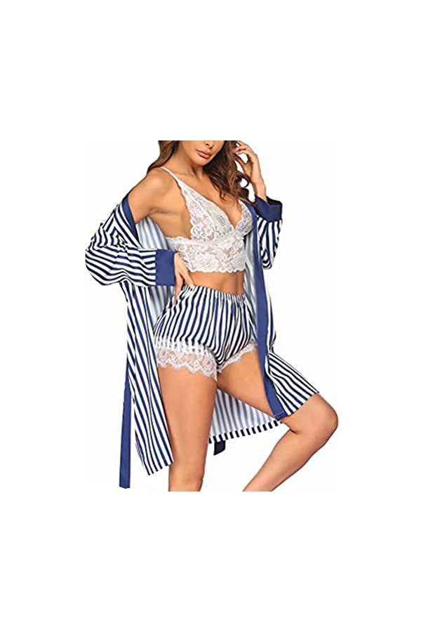Onsoyours Lingerie Sexy Femme Ensemble Col en V Lingerie en Dentelle Sexy Ensemble sous-Vêtements Confortable Kimono Robe De 