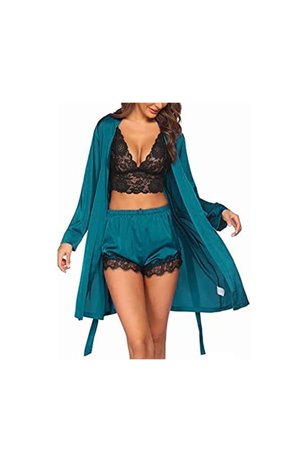 Onsoyours Lingerie Sexy Femme Ensemble Col en V Lingerie en Dentelle Sexy Ensemble sous-Vêtements Confortable Kimono Robe De 