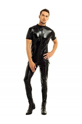 KRIDDR Combinaison Catsuit en Faux Cuir pour Hommes, Justaucorps, Costumes de Spectacle en boîte de Nuit