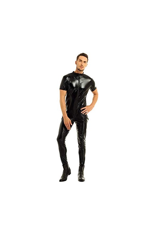 KRIDDR Combinaison Catsuit en Faux Cuir pour Hommes, Justaucorps, Costumes de Spectacle en boîte de Nuit