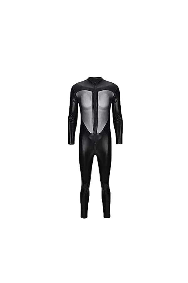 KRIDDR Catsuit en Cuir Verni pour Hommes, Lingerie Brillante, Prisonnier, Cosplay, Costume de Spectacle en boîte de Nuit