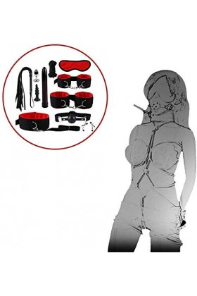 Marilia Ensemble de dix pièces de Ceinture de Yoga pour Costume de Flirt en Peluche en Nylon avec Jouets BDSM Noir et Rouge 