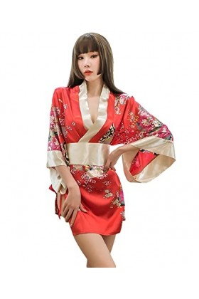 Robe kimono japonaise traditionnelle pour femme Yukata Costumes pyjama sexy cosplay - Rouge - Taille L