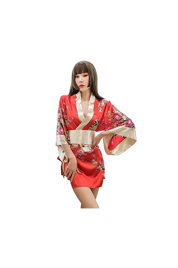 Robe kimono japonaise traditionnelle pour femme Yukata Costumes pyjama sexy cosplay - Rouge - Taille L