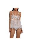 Junhasgood Lingerie Dentelle Homme Sexy Dentelle Robe de Nuit + G-String sous Vêtements Coton White, XL 