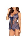 Obsessive Babydoll Ensemble De Lingerie Flowlace, Bleu,L-XL