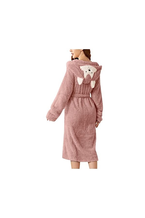 Briskorry Robe de chambre pour femme - Long et moelleux - Manteau de sauna avec oreilles - Peignoir à capuche pour fille - Pe