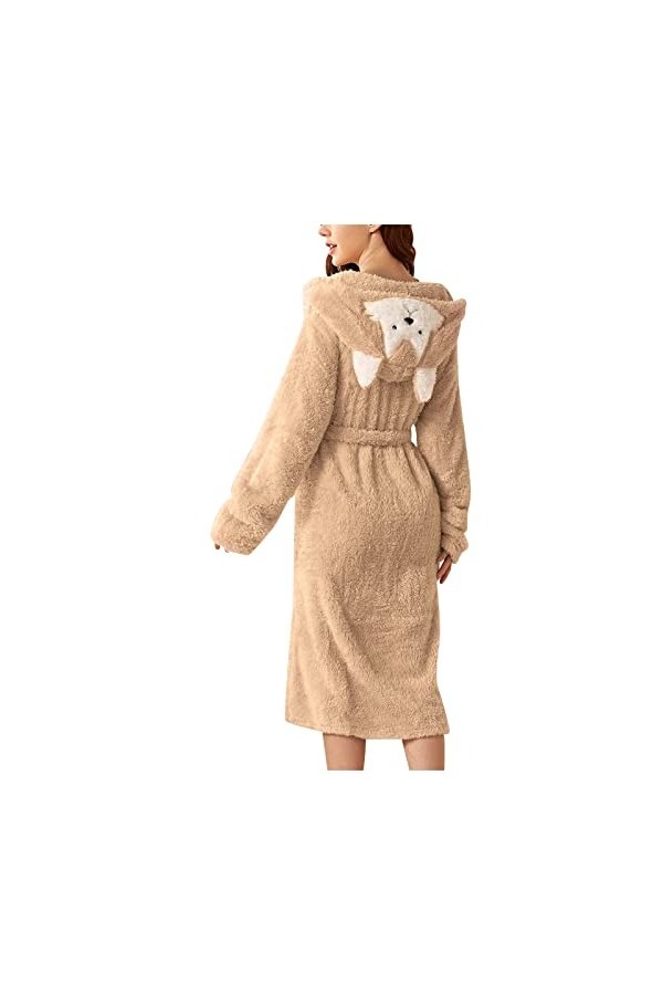 Briskorry Robe de chambre pour femme - Long et moelleux - Manteau de sauna avec oreilles - Peignoir à capuche pour fille - Pe