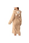 Briskorry Robe de chambre pour femme - Long et moelleux - Manteau de sauna avec oreilles - Peignoir à capuche pour fille - Pe