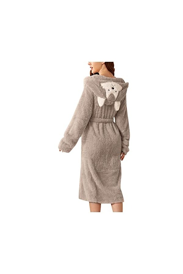 Briskorry Robe de chambre pour femme - Long et moelleux - Manteau de sauna avec oreilles - Peignoir à capuche pour fille - Pe