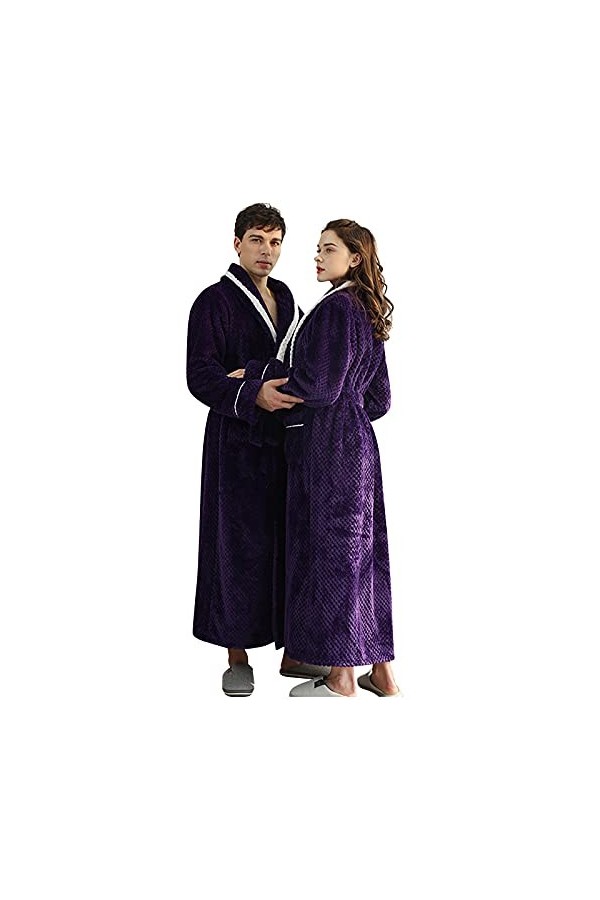 Briskorry Peignoir en tissu éponge pour homme - Long et moelleux - En coton - Chaud - Pour le sauna - En éponge - Avec capuch