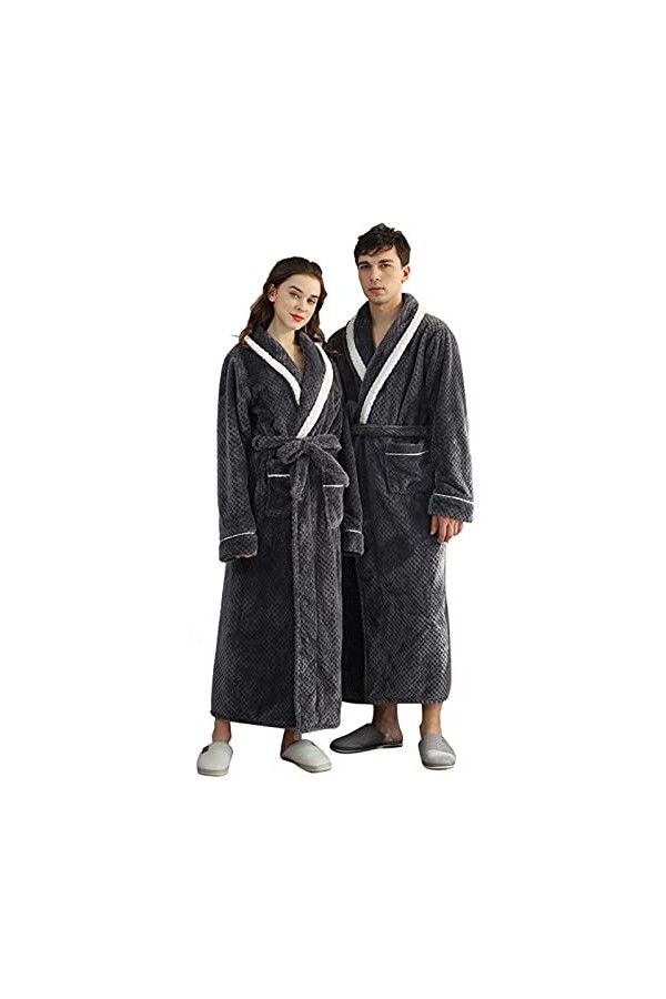 Briskorry Peignoir en tissu éponge pour homme - Long et moelleux - En coton - Chaud - Pour le sauna - En éponge - Avec capuch