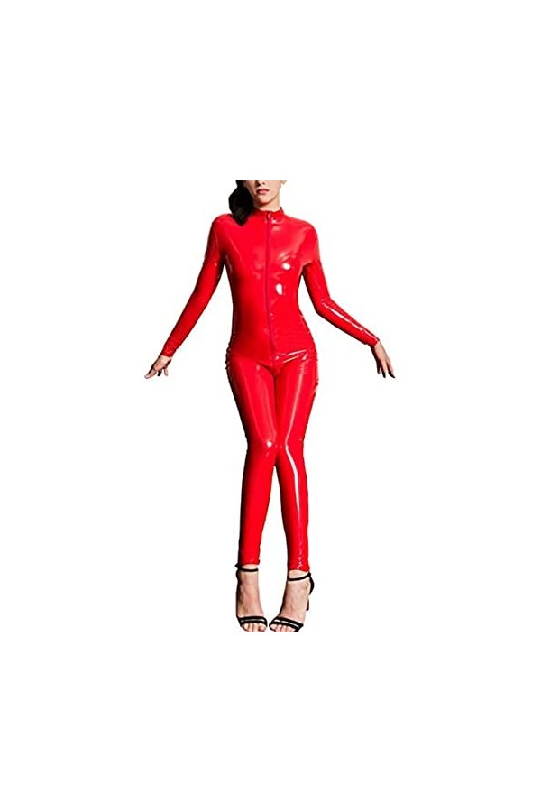 KRIDDR Catsuit Femme Wetlook Lingerie Sexy en Cuir Verni Catsuit discothèque fête Performance Clubwear