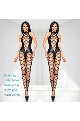 KRIDDR Catsuit Femme Wetlook Sexy Faux Cuir Bodysuit discothèques Performance Costumes Brillant Catsuit