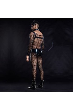 CGBF-Body Transparent en Maille pour Hommes avec Ceinture de Harnais de Poitrine et Slips 6Pcs,Costume de Chat Sexy pour Carn