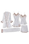 Pyjama en soie glacée pour femme - Col en V - Robe de nuit sexy - Lingerie sexy - Dentelle - Décoration - Chemise de nuit - C