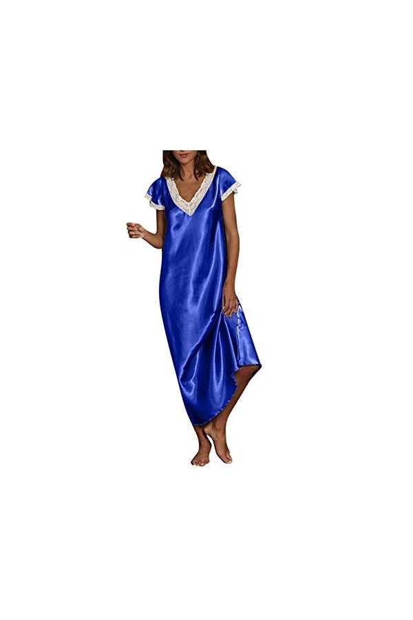 Pyjamas Femme Couleur unie Full Slip Miederkleider V Ausschnitt Satin Nachtwäsche Spitze Dekoration Nachthemd Uniformen Unter