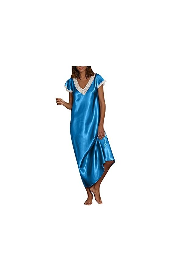 Robe de nuit pour femme - Spaghetti - Col en V - En soie - Robe de nuit - Robe de nuit - Robe de nuit, vert, XL