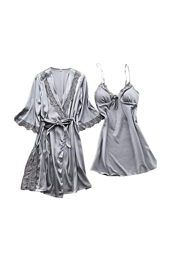 Vêtement de nuit pour femme avec col en V - Lingerie sexy - Bandoulière réglable - Robe de nuit - Chemise de nuit, rouge, S