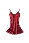 Robe de nuit sexy à col rond pour femme - Chemise de nuit sexy - Nuisette à bretelles - Robe de nuit en satin de soie - Vêtem
