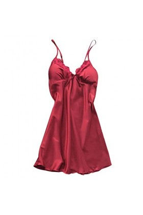 Chemise de nuit pour femme - Col en V - Grandes tailles - Sous-robe spaghetti - Slip intégral - Pour la maison - Vêtements de