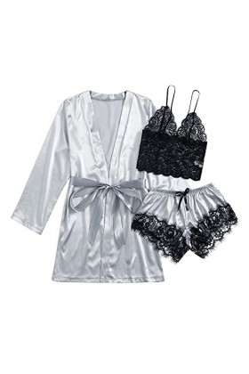 Chemise de nuit pour femme - Col en V - Pyjama - Sous-jupon - Nuisette sexy - Ensemble de vêtements de nuit transparent - Rob