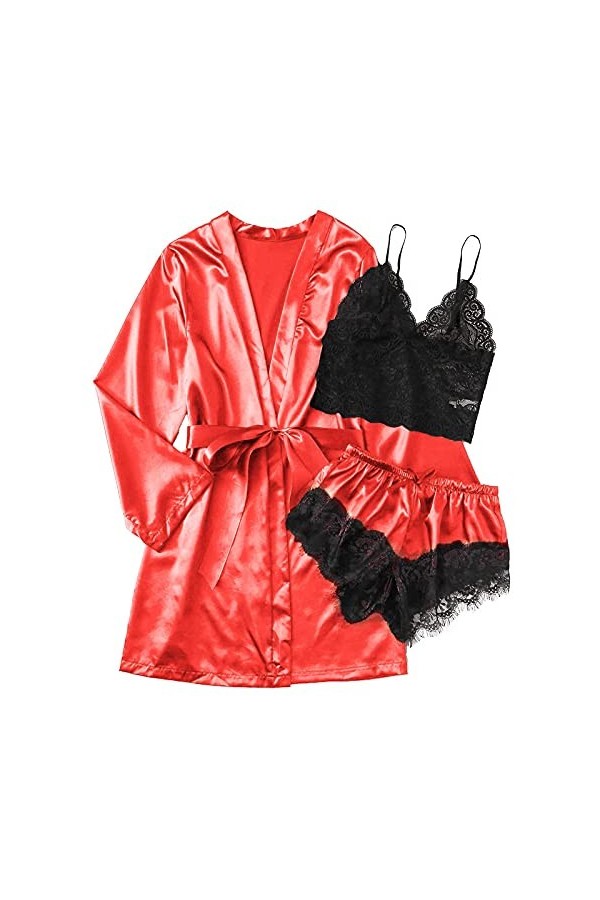 Chemise de nuit pour femme - Col en V - Pyjama - Sous-jupon - Nuisette sexy - Ensemble de vêtements de nuit transparent - Rob