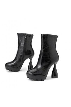 WOkismD Bottines à talons hauts à fermeture éclair pour femmes Bottes classiques à talons hauts de 4,72 pouces,Noir,40 EU