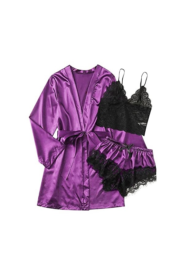 Chemise de nuit pour femme - Col en V - Pyjama - Sous-jupon - Nuisette sexy - Ensemble de vêtements de nuit transparent - Rob