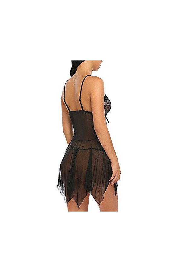 Ensemble pyjama dhiver pour femme - Robe de nuit - Col rond - Chemise de nuit en dentelle - Robe de nuit respirante - Robe d