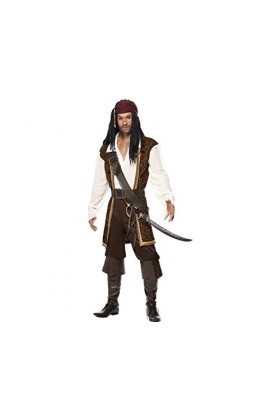 Smiffys Costume pirate de haute mer, marron, avec haut, pantalon short, baudrier, ceinture - Taille L 