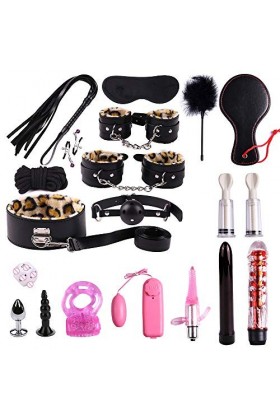 CZZSiug Kit de Jouets en Corde en Cuir avec imprimé léopard de 19 pièces pour Fixer sous Le lit, Jouer à lintérieur