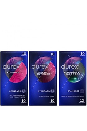 DUREX - Lot de 3 Boîtes de Préservatifs - You & Me x10 - Performance Booster x10 - OrgasmIntense x10