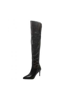WOkismD 8CM / 3.14IN Bottes sur le genou avec orteils pointus Noir Sexy Stiletto Heel Elastic High-Heeled Long Knight Boots,N