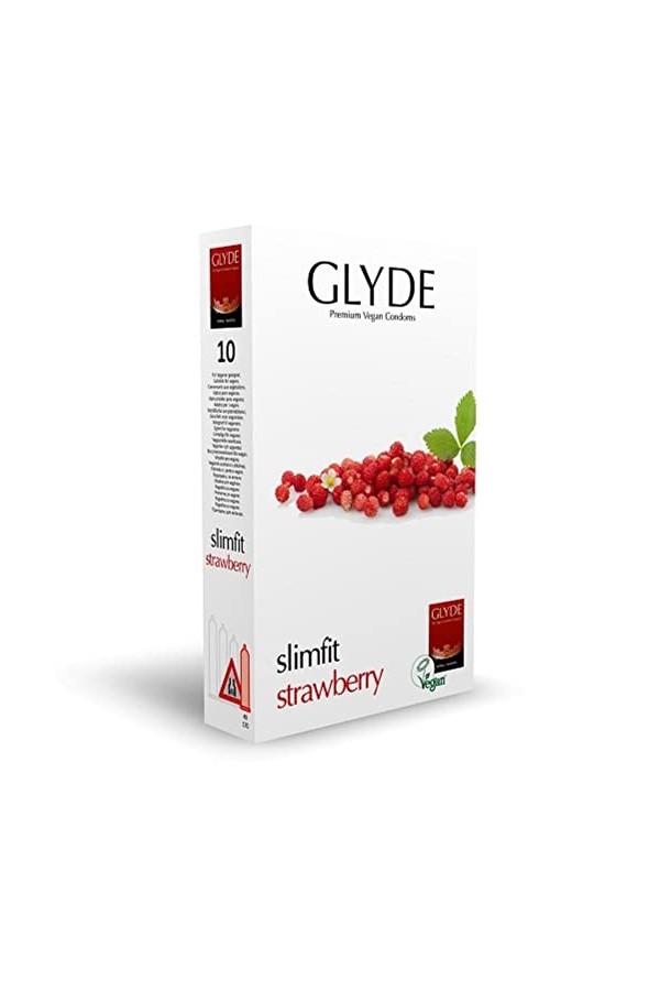 Glyde Ultra Slimfit Strawberry : 10 x 10 préservatifs vegans étroits, offre spéciale !