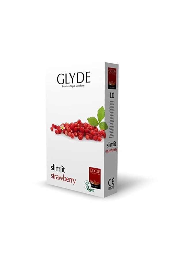 Glyde Ultra Slimfit Strawberry : 10 x 10 préservatifs vegans étroits, offre spéciale !