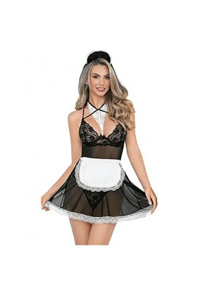 LKRSEEF Soubrette Lingerie Femme Babydoll Pute Secrétaire Tablier Mini Ecoliere Coquine Hot Deguisement Sexy Hot Hard Outfit 