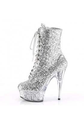 HOMDREAM Talon Aiguille Talons Hauts 15CM Talons Hauts Bottes en Cuir Courtes Pole Dance Stagiaire Chaussures De Danse,Silver